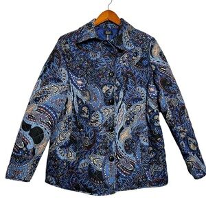 NWT Jones New York Blue Paisley Quilted Button Jacket Lightweight Size Medium